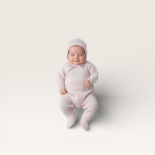 Raised Dot Footed Romper, Pink