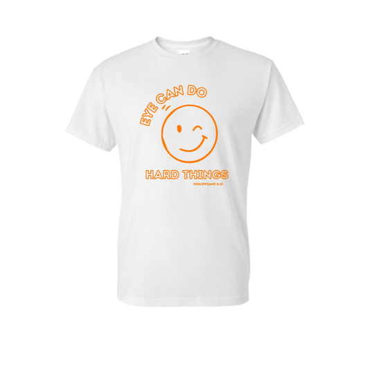 Eye Can Do Hard Things Short Sleeve Shirt, White/Orange