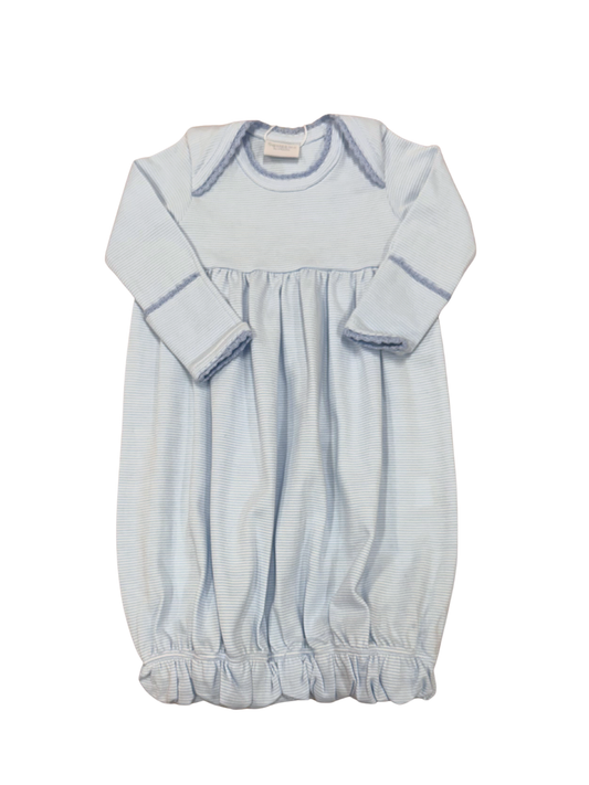 Blue Ministripe Lap Shoulder Gown with Blue Picot Trim