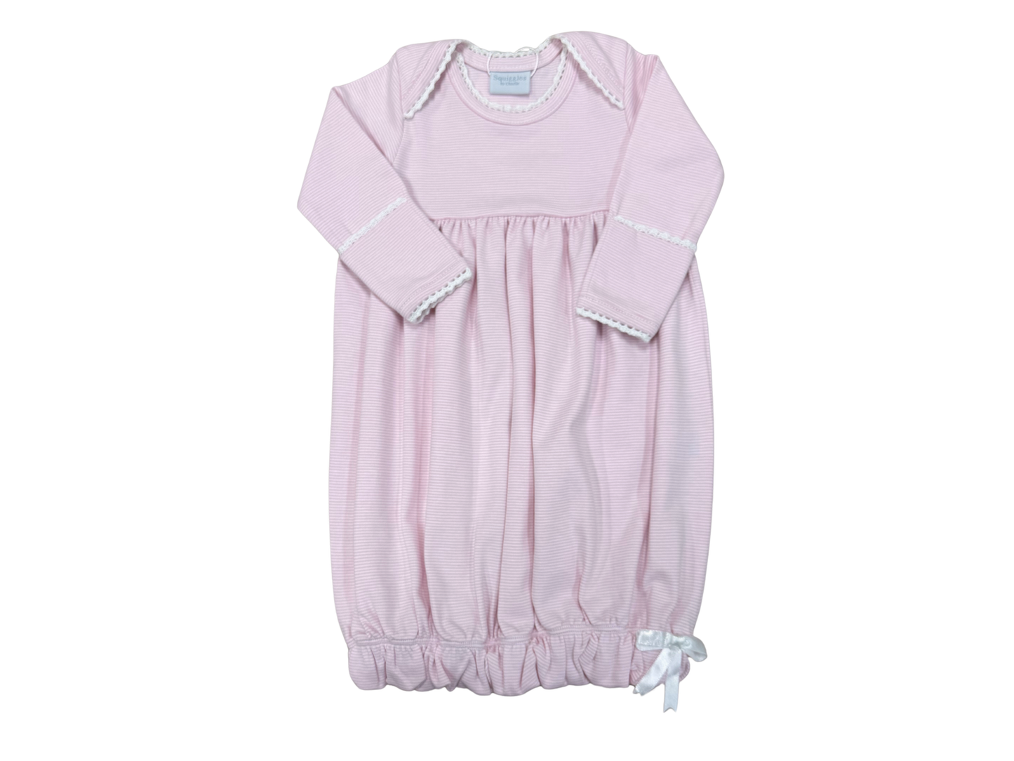 Pink Ministripe Lap Shoulder Gown with White Picot Trim