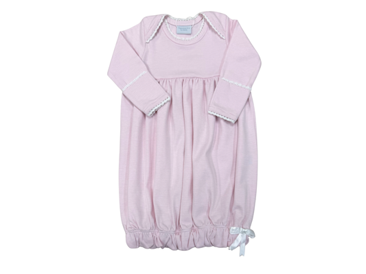 Pink Ministripe Lap Shoulder Gown with White Picot Trim