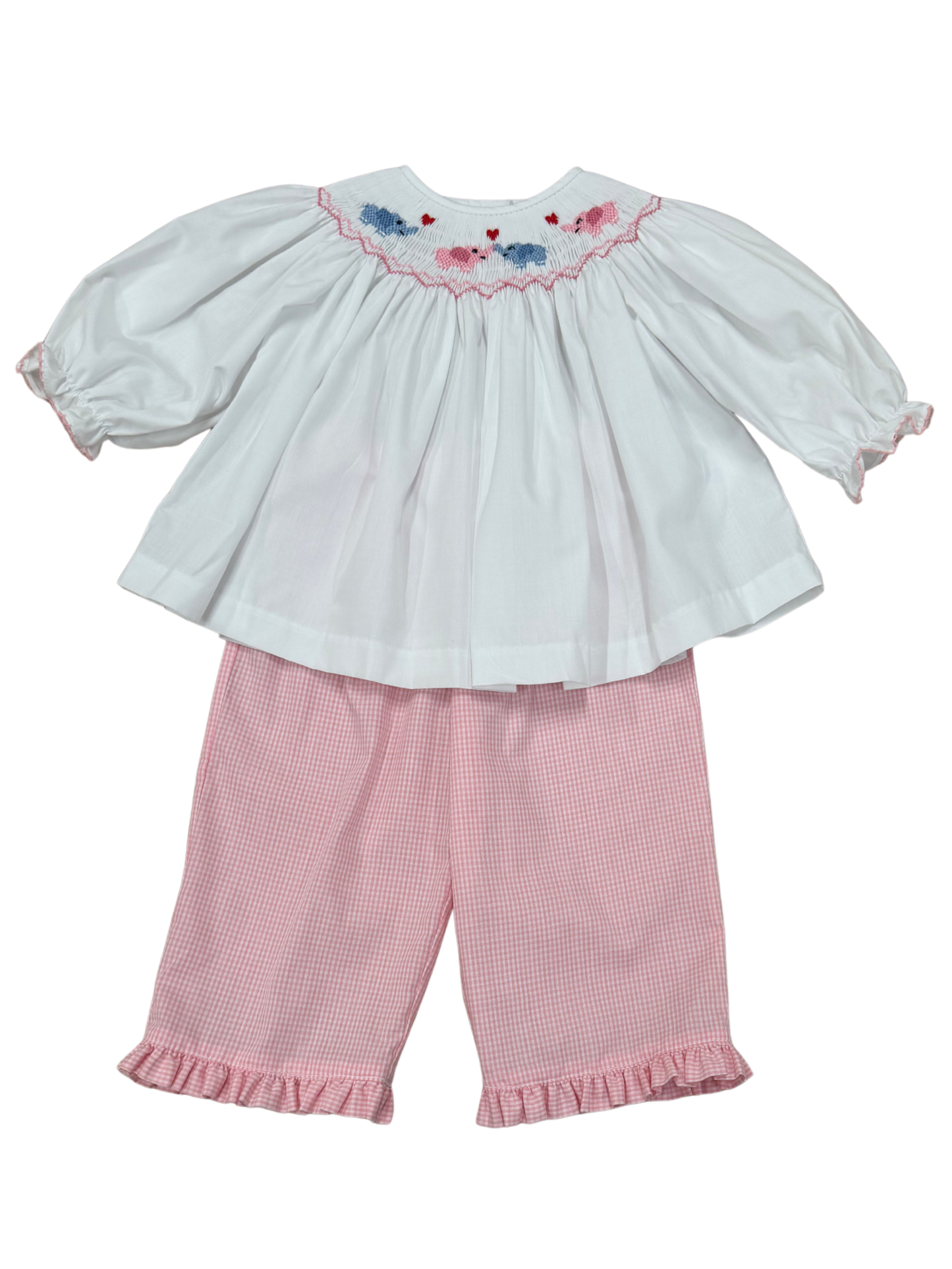 Valentines Elephant Smocked Bishop Pant Set
