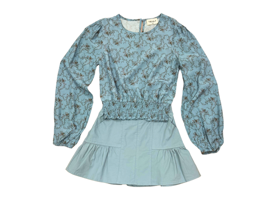 Ice Blue Panel Front Ruffle Mini Skirt