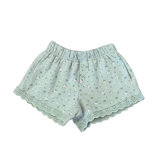 Floral Eyelet Trim Boxer Shorts, Pale Aqua