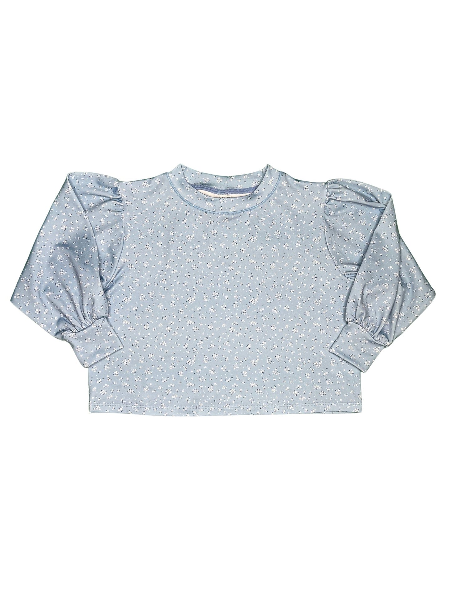 Puff Sleeve Top, Blue Floral