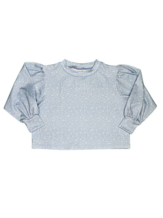 Puff Sleeve Top, Blue Floral