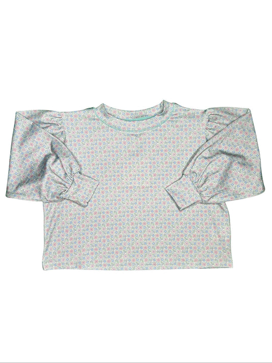 Puff Sleeve Top, Blue/Pink Floral