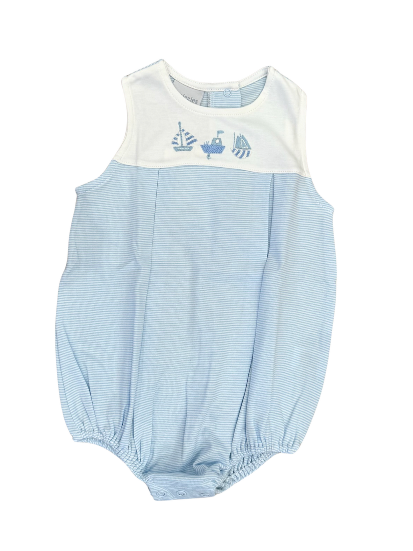 Boys Sail Away Bubble, Blue Mini Stripe