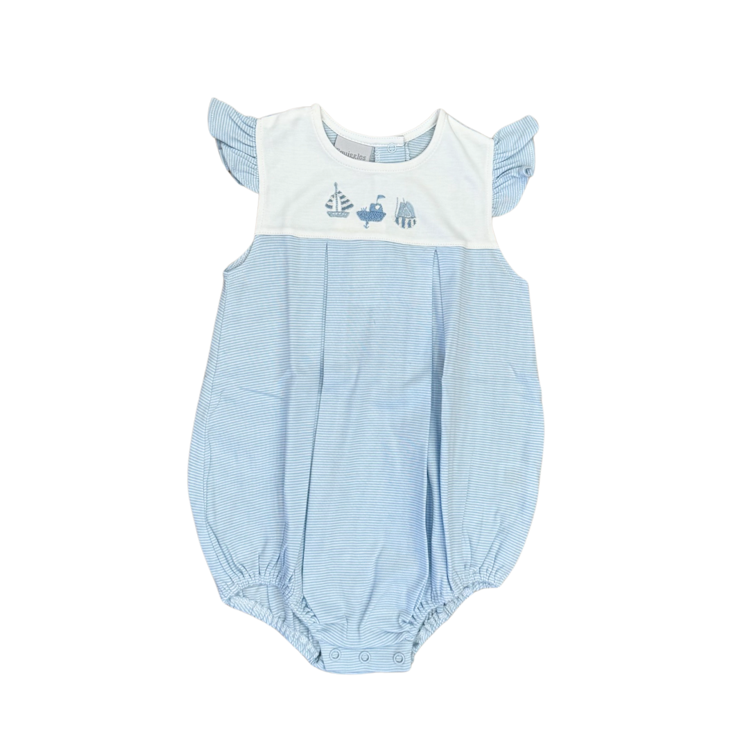 Girls Sail Away Bubble, Blue Mini Stripe