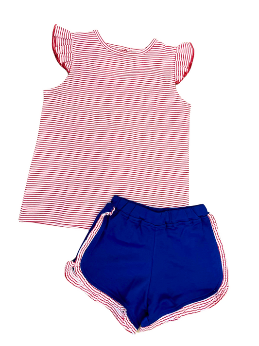 Red Stripe & Royal Short Set