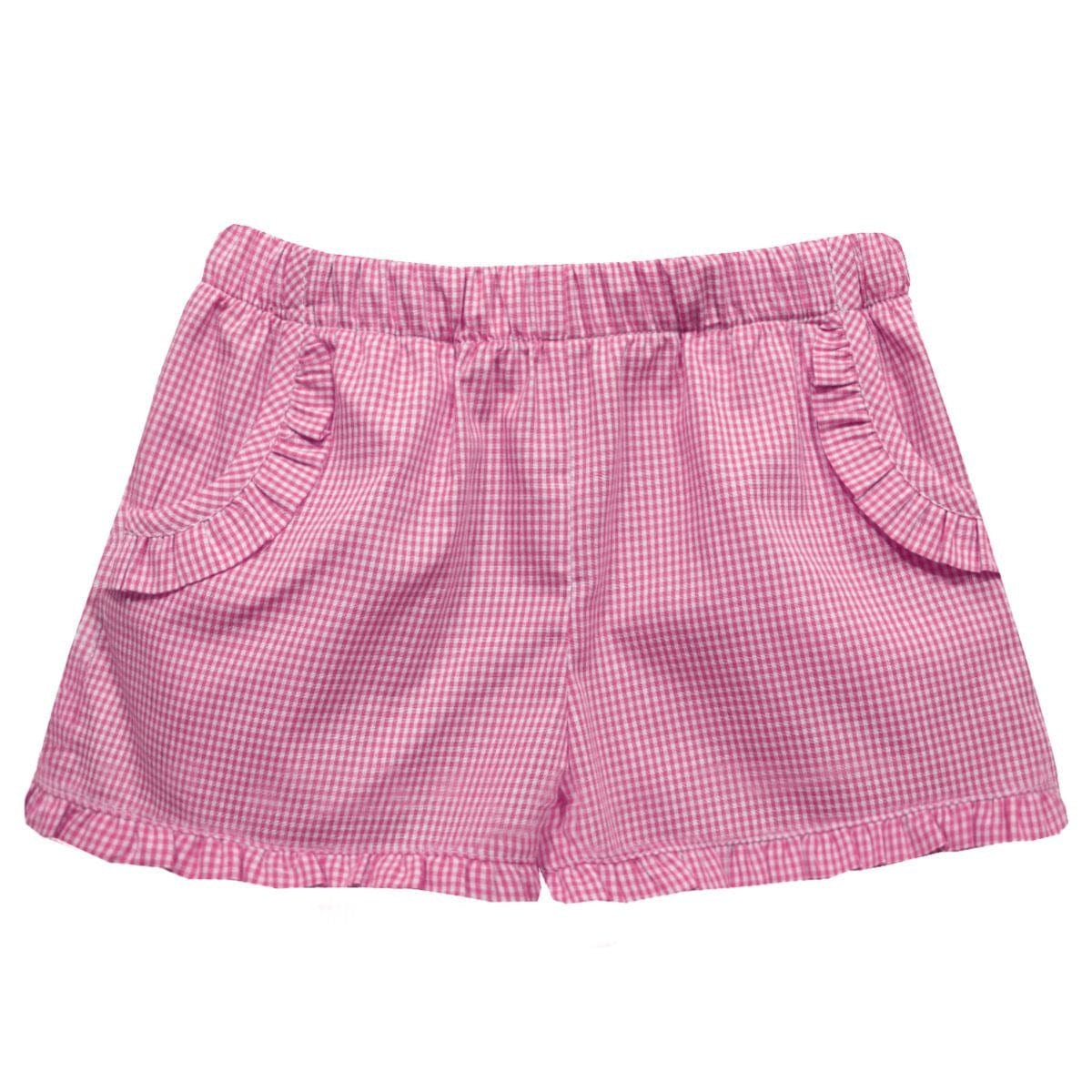 Ruffle Pocket Gingham Shorts, Hot Pink