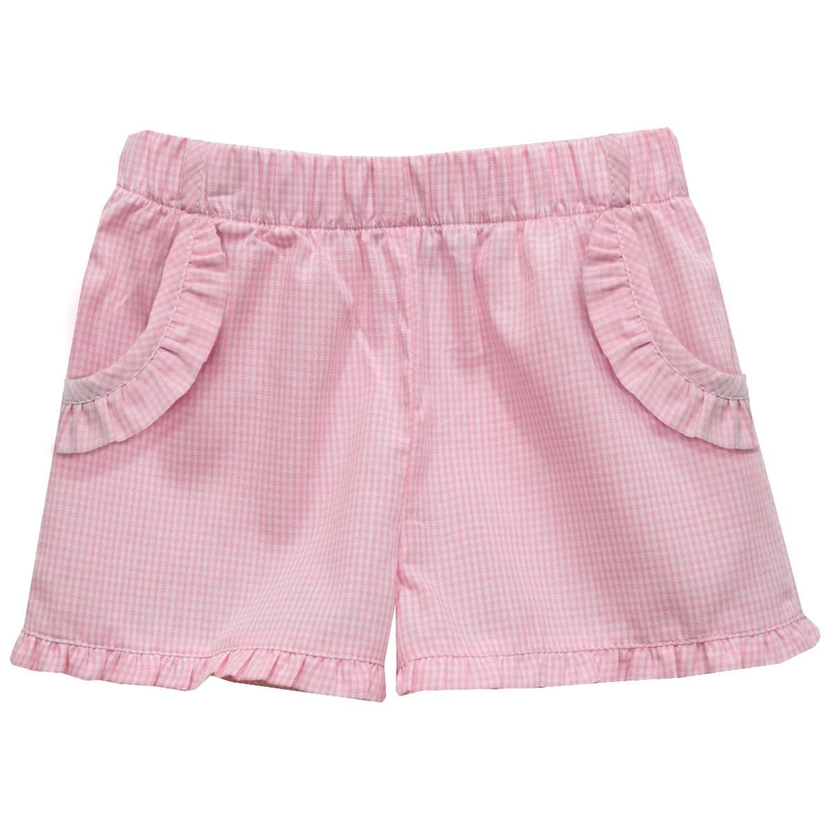 Ruffle Pocket Gingham Shorts, Light Pink