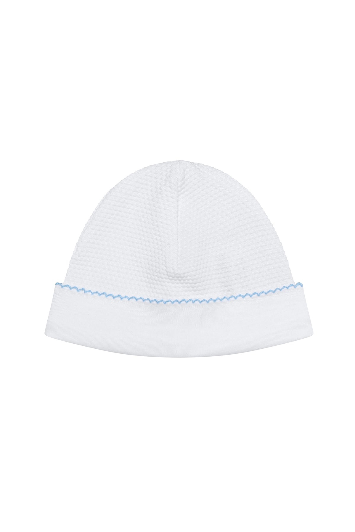 White Bubble Baby Hat, Blue Picot