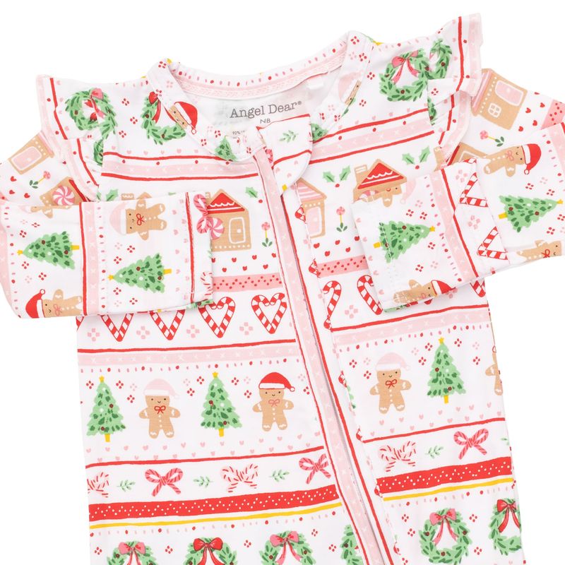 Gingerbread Fair Isle Pink, 2 Way Ruffle Sleeve Zipper Footie