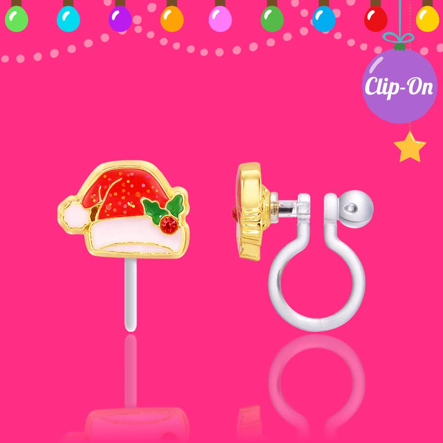 CLIP ON Earrings | Merry Santa Hat | Christmas