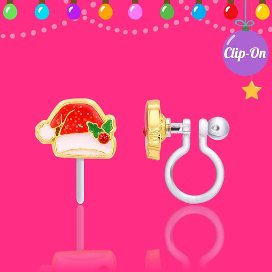 CLIP ON Earrings | Merry Santa Hat | Christmas