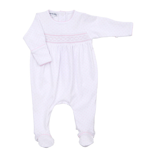 Mini Dots Smocked Footie, Pink