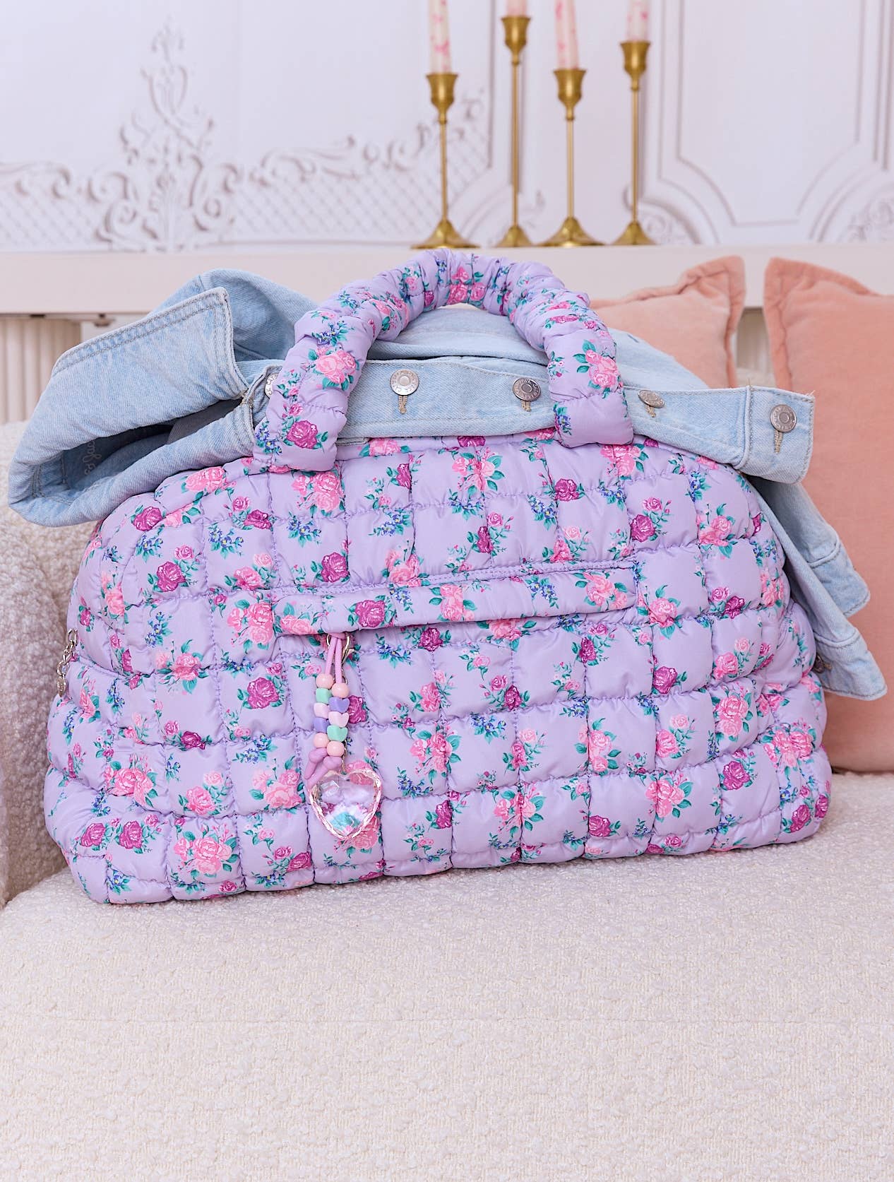 Quilted Scrunchies Floral Printed Medium Duffle Bag