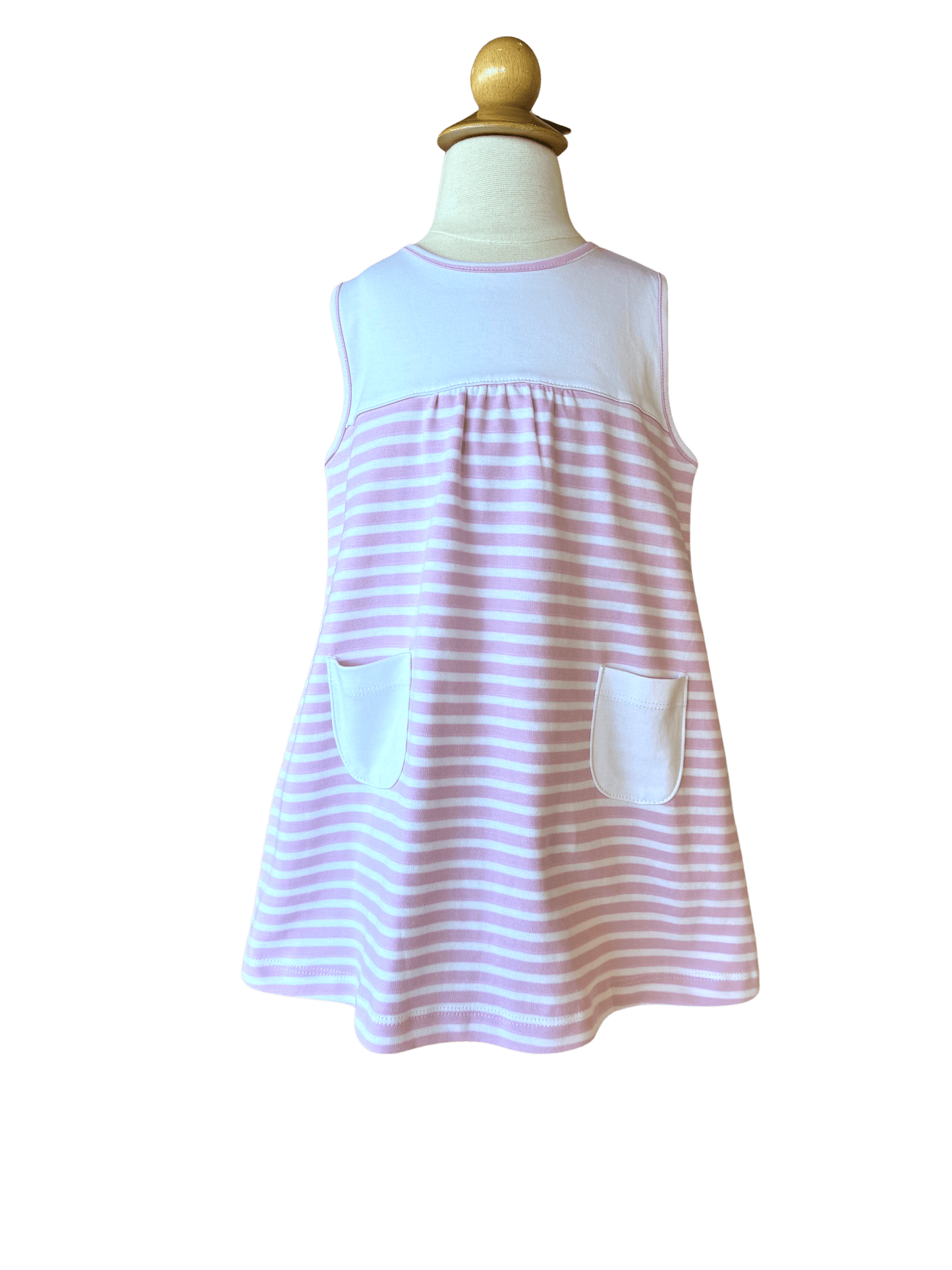 Sleeveless Pink and White Stripe Dress with White Yoke