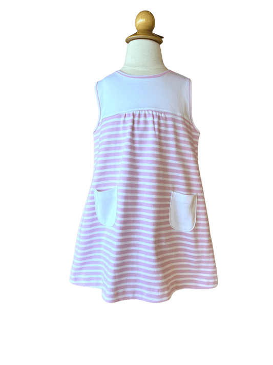 Sleeveless Pink and White Stripe Dress with White Yoke