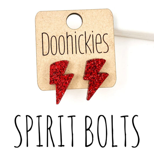 20mm School Spirit Lightning Bolt Studs - Red Glitter