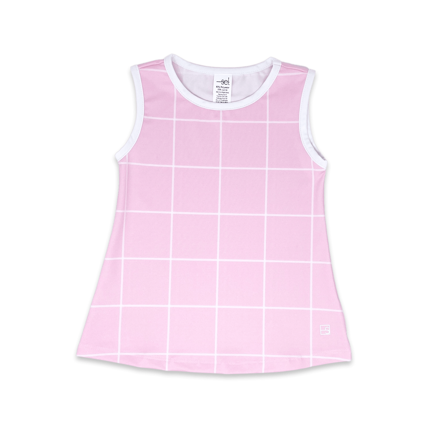 Tori Tank, Pink Windowpane, Pure Coconut