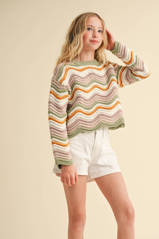 Wavy Rib Knit Sweater
