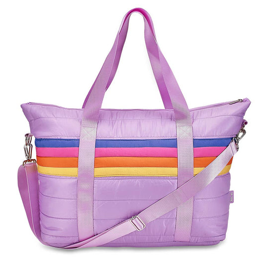 Purple Puffer Tote Bag Retro Stripe