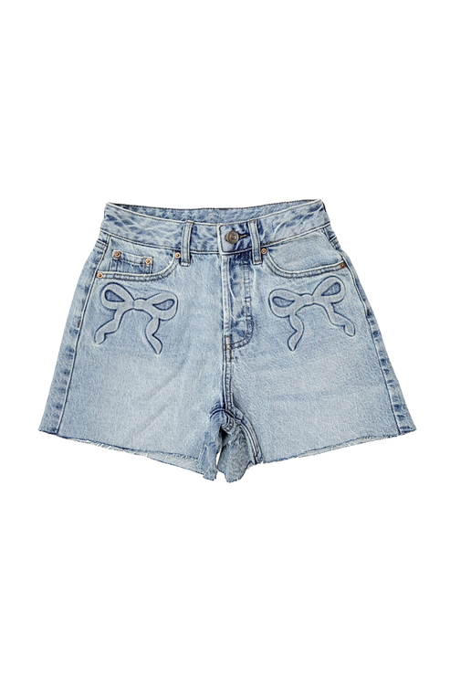 Raised Bow Fray Hem Shorts
