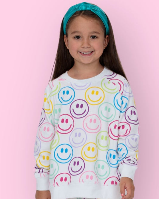 Bright Smiley Faces White Oversized Sweatshirt