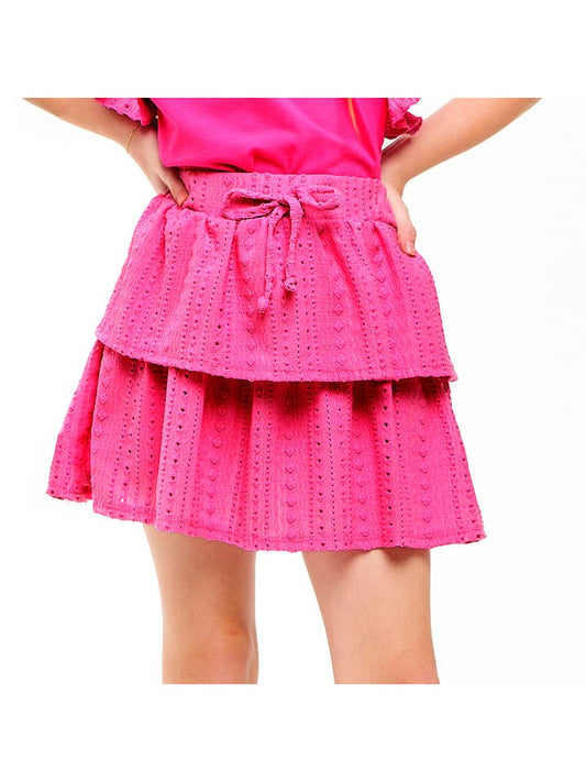 Embroidered Eyelet Tiered Ruffle Skort