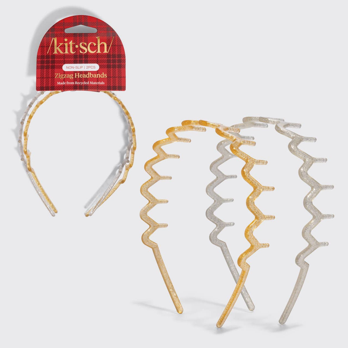 Recycled Plastic Zigzag Headbands 2pc Set, Gold & Silver