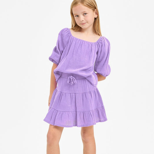 Cotton Gauze Tiered Top - Lavender