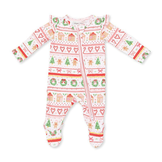 Gingerbread Fair Isle Pink, 2 Way Ruffle Sleeve Zipper Footie