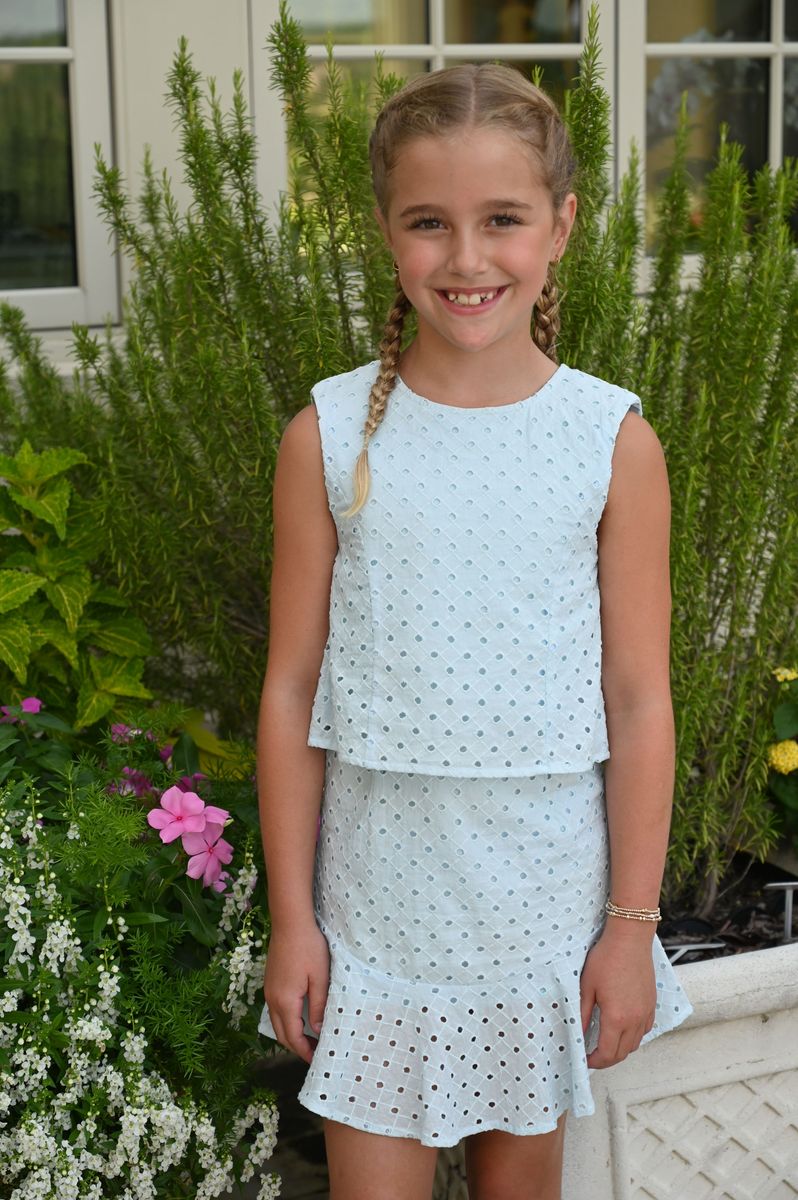 Cleo Dress, Light Aqua Eyelet