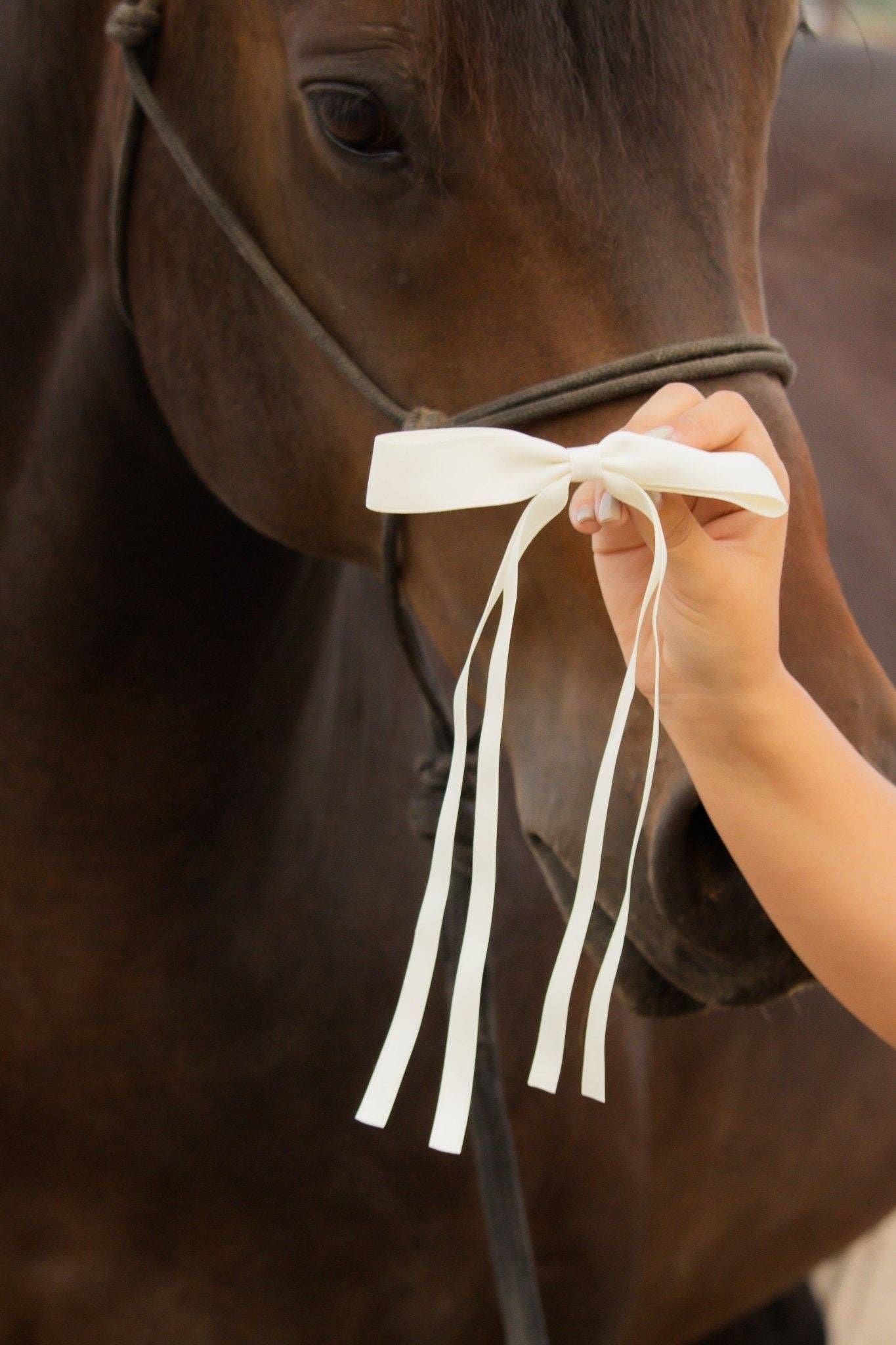 Satin Ribbon Long Bow Clip, Cream
