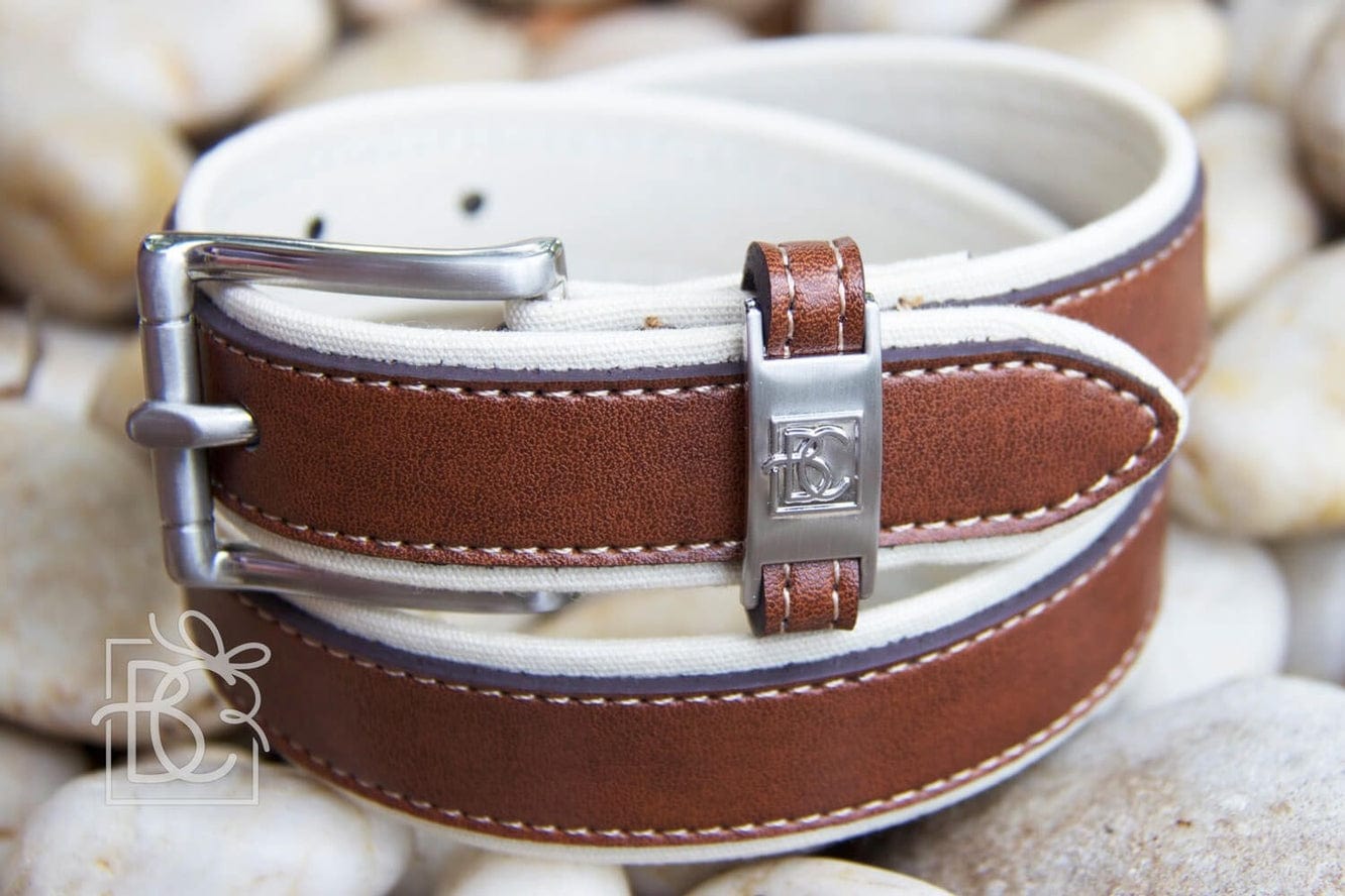 Genuine Leather Belt- Antique White/Light Brown