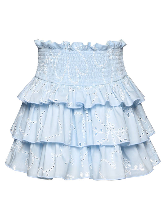 Eyelet 3-Tier Smocked Waist Skirt, Blue