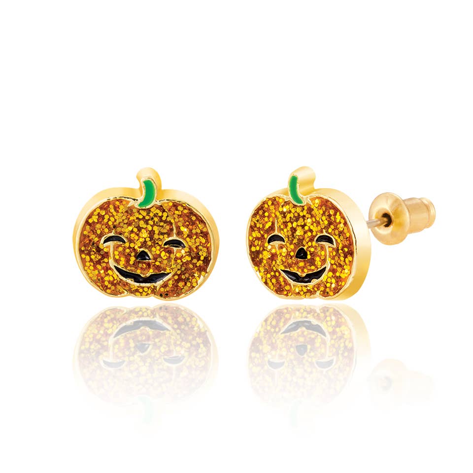 Halloween Glitter Pumpkin Stud Earrings