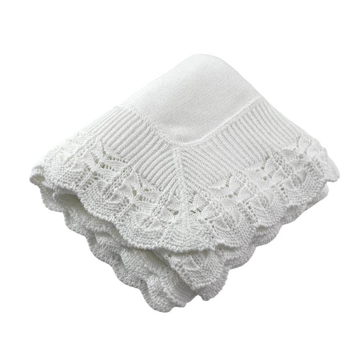 Cotton Jersey Blanket with Knitted Scallop Lace Border