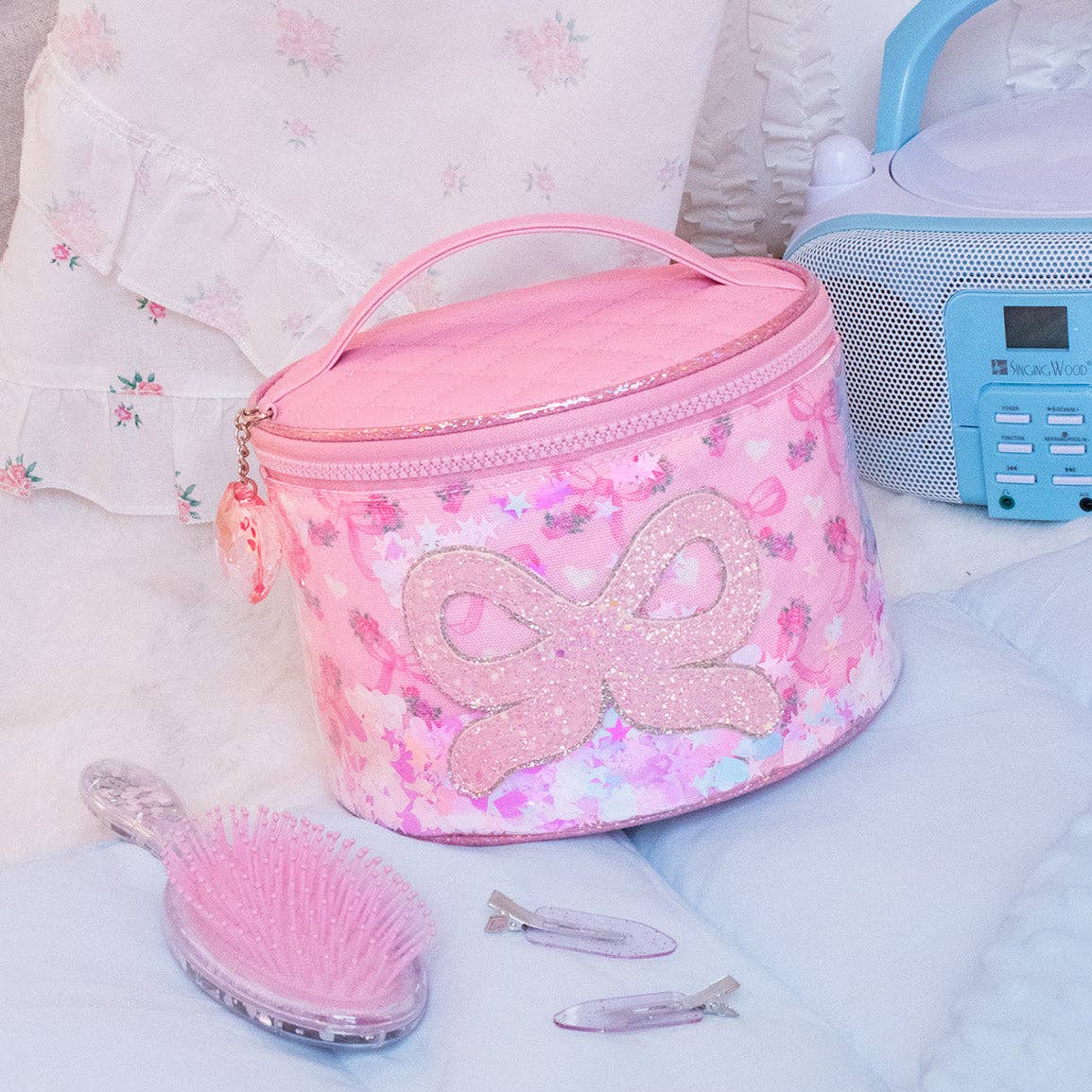 Confetti Floral Bow Round Glam Bag