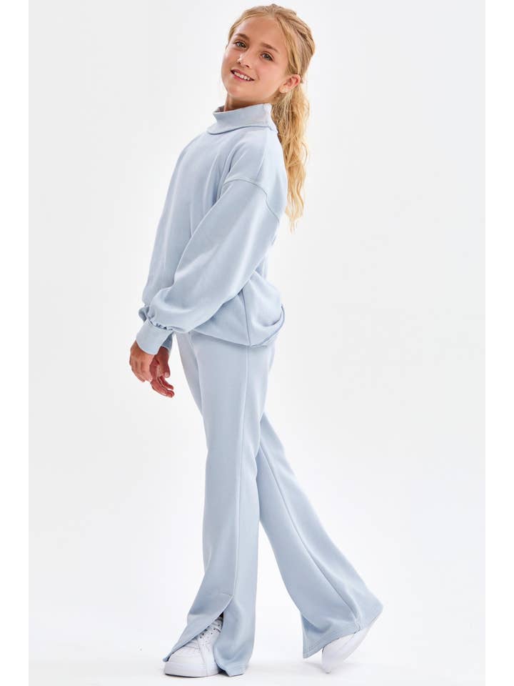 Sky Blue Cotton Terry Mock Neck Sweatshirt