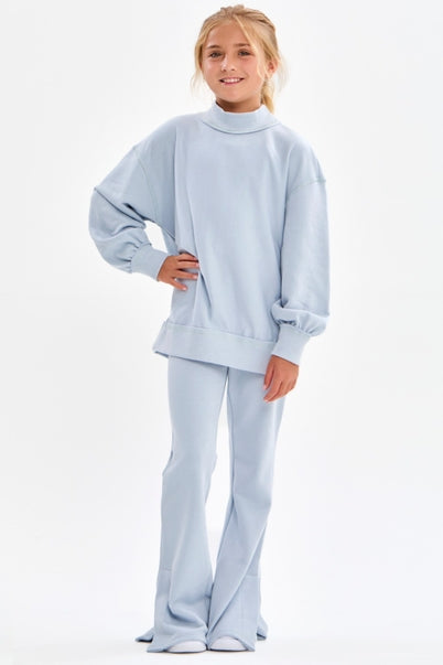 Sky Blue Cotton Terry Mock Neck Sweatshirt