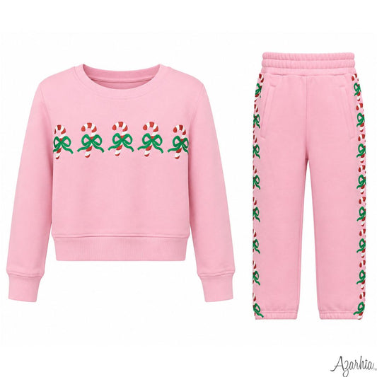 Holiday Glitter Candy Cane Jogger Set