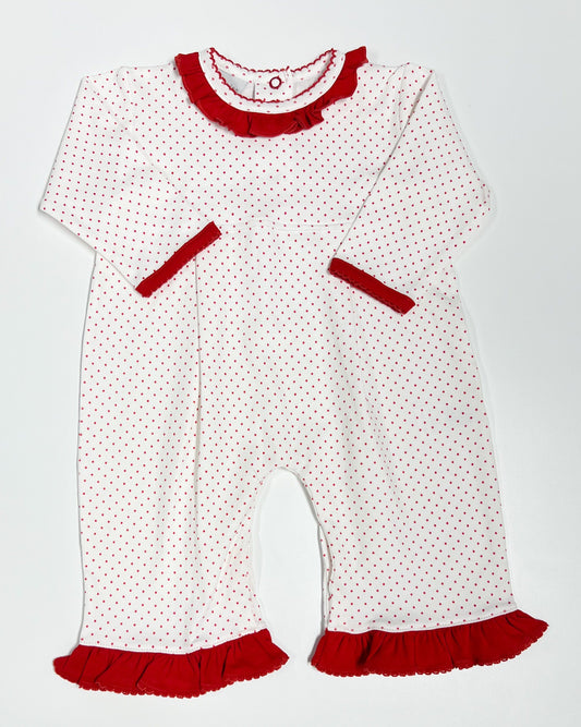 Red Bitty Dot Ruffle Long Romper