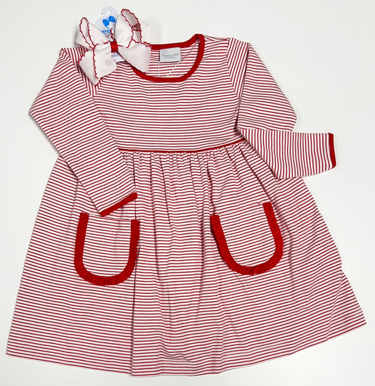 Red Stripe Popover Dress with Red Trim