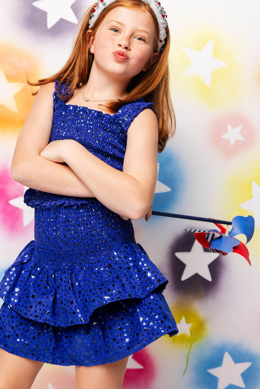 Royal Blue Star Smocked Skirt