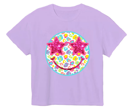 Neon Leopard Smiley Boxy Tee