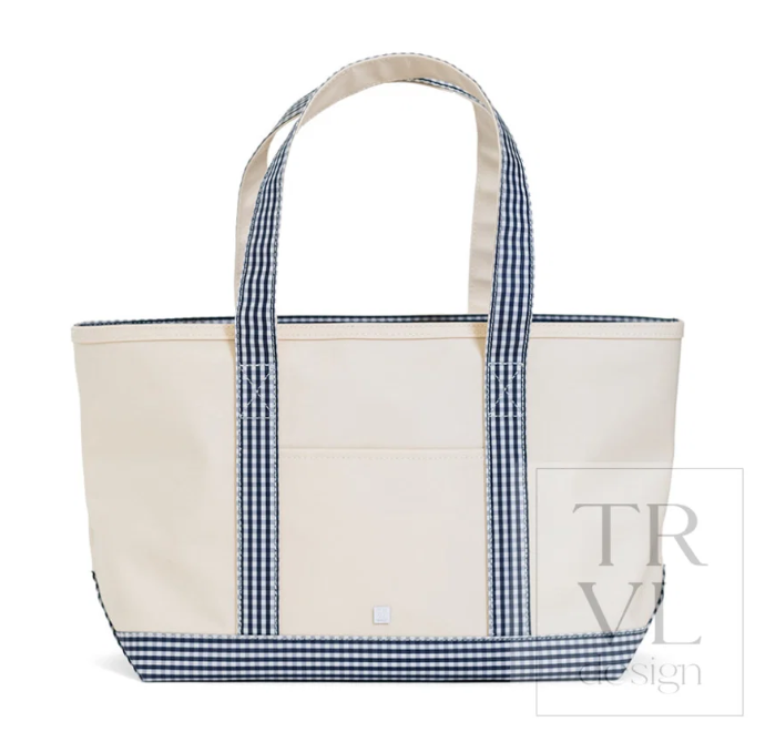Medium Tote, Coated Canvas Navy Gingham