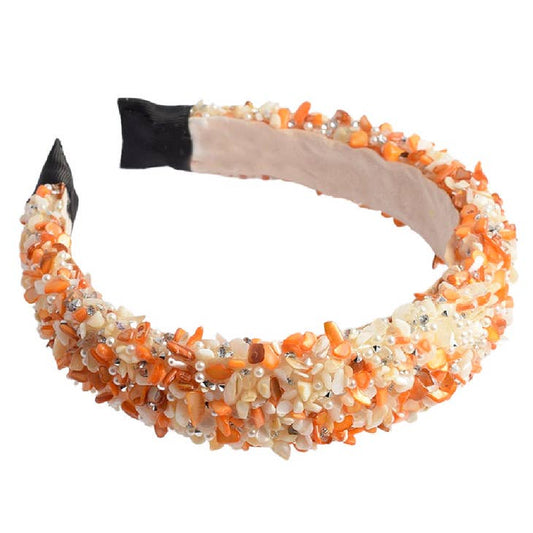 All That Glitters Headband - Orange & Pearl